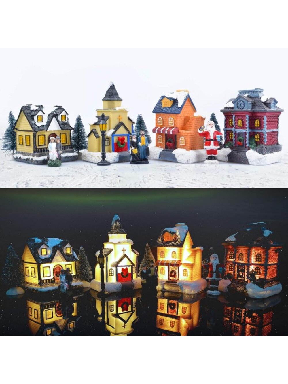 LED Christmas Village Set with Figurines - Festive Indoor Holiday Decor